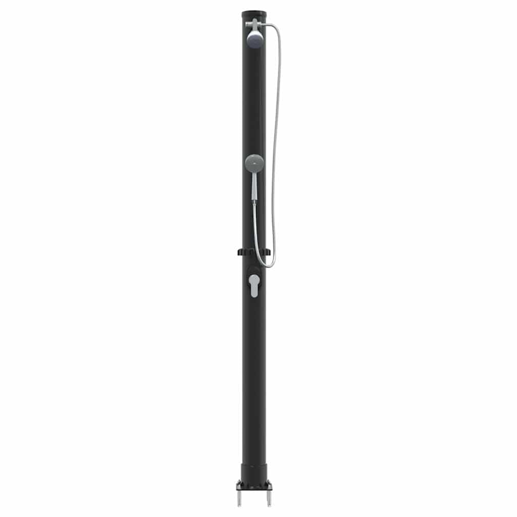 Doccia solare da esterno nera, 217 cm, in PVC e alluminio, con soffione regolabile, alimentata a energia solare per giardino, terrazza, piscina, vasca idromassaggio, spa, come pratico