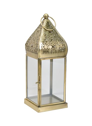 Serene Spaces Living 10" Moroccan Lantern, Gold Ornate Candle Lantern,