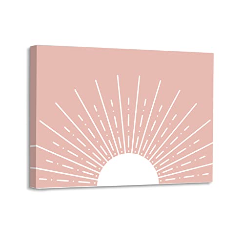WODMIS Boho Sunshine Sun Pink Framed Canvas Wall Art Decor, 11x14 inches, Home, Office Decoration and Gift