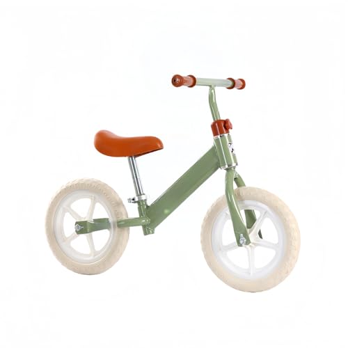 ペダルなし自転車 2-6歳 キックバイク 12インチ 子供用 軽量 コンパクト 高さ調節可能 安全設計 贈り物 (バスケットなし,グリーン)