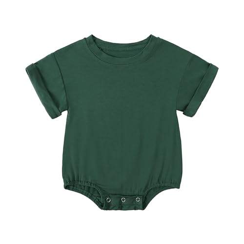 Image of ikevan Baby Cotton Romper Short Sleeve Newborn Boys Girls Plain Comfy 𝐒leepsuit Crewneck Soft Cute Onesie