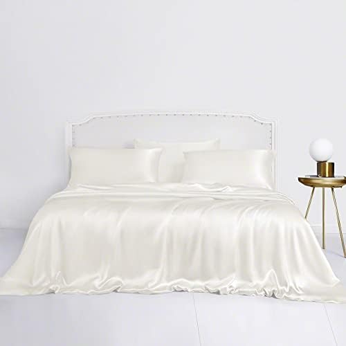 Linenwalas 100% Bamboo Duvet Cover Set King Size Silky White 3PCS 300TC Luxury Soft Comforter Cover 90" x 106", Oeko-Tex Cooling Bamboo Duvet Covers with Zipper Closure and Corner Ties