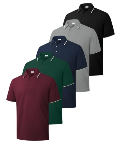 ZITY 5 Pack Mens Polo Shirts Short Sleeve Casual Classic Golf Shirts