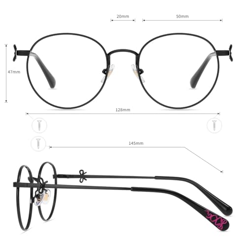 Image of Firmoo Blue Light Blocking Glasses for Woman, Retro Round Metal Frame Anti Eyestrain UV400 Computer Gaming Glasses Bow165