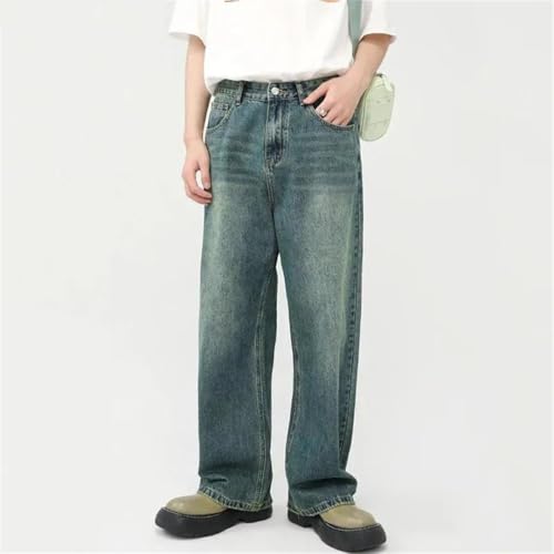 Men's Jeans Straight Wide Leg Pants Vintage Zipper Trousers2