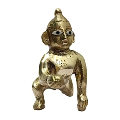 athizay Bal Krishna Laddu Gopal Brass Idol to Adorn Home Office Pooja Room God Bal Krishna Statue ( 7.5 cm Tall) Cover