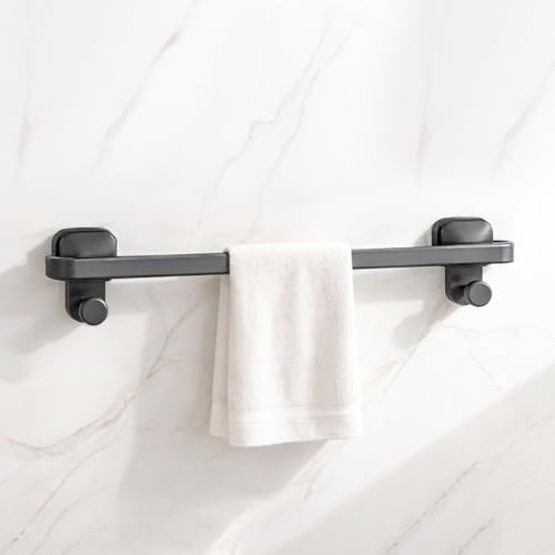 Image of MIORAH Suction Towel Holder for Bathroom - Rust - Free Powder Coated Wall Mounted Towel Rack No Drill Towel Rack Modern Bathroom Accessories Organizer Grey