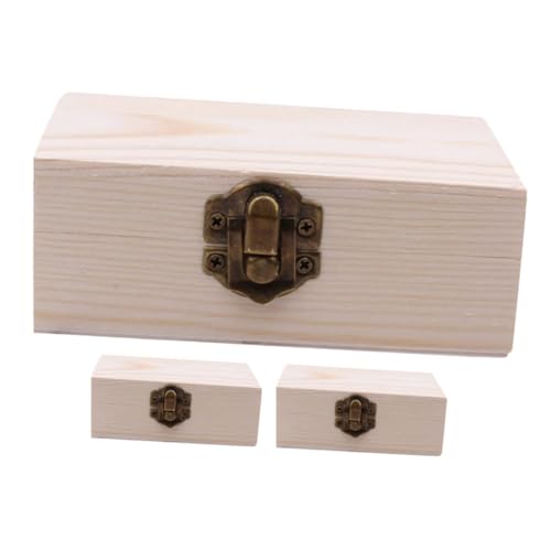Tofficu 3個未完成の木製宝箱 小さな木製収納ボックス ロック付きクラフトボックス 用宝箱 無垢材素材 装飾可能