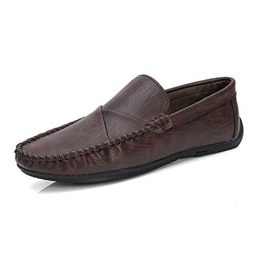 Mens Loafers Shoe Slip On Lightweight Moccasins Shoes Leather Flexible Anti-Slip Lightweight Fashion Slip On