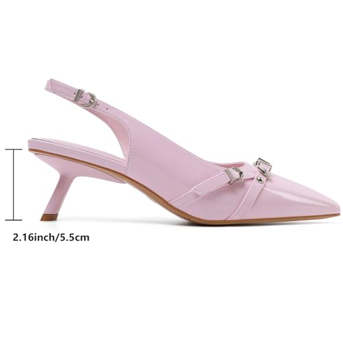 Image of Mostrin Kitten Heels for Women Pointed Toe Pumps Patent Leather Low Heel Slingback Heels with Buckle Dress Shoes for Dating Party Working
