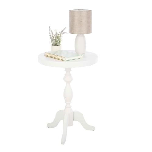 Pedestal Side Table - Round End Table with Vintage Look - Accent Furniture for Living Room, Bedroom, Office, or Entryway - Functional End Tables for Small Spaces by Lavish Home (White)