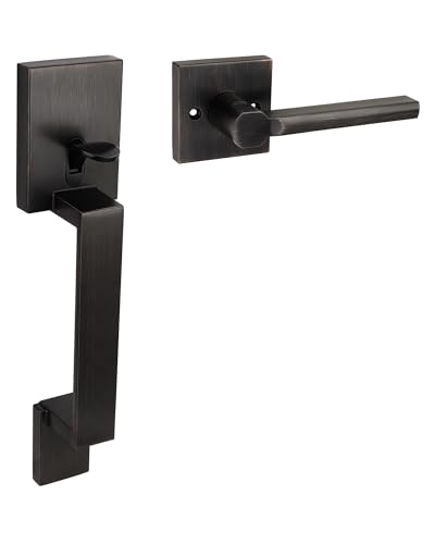 Probrico Oil-Rubbed Bronze Front Door Handle,Exterior Handleset with Reversible Handle Lever,Modern Upgrated Entry Front Door Handle No Lock,Lower Half Handleset for Left and Right Door