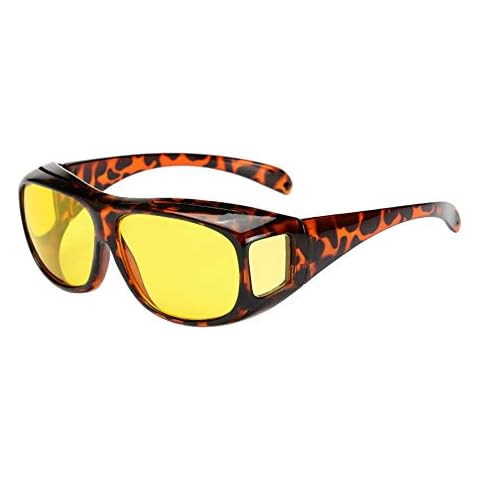 BOZEVON Men's and Women's Wear Over Sunglasses - UV400 Polarised Sunglasses Night Driving Glasses Fit Over Prescription Glasses, Leopard Print - Night Vision Glasses Cover