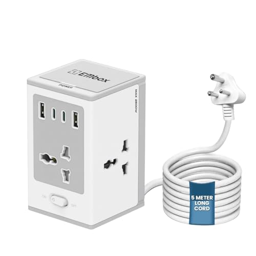 Image of Embox 8-in-1 Gan Charger 30W Fast Charger | Type C USB 4 AC Sockets (2500W) Wireless Fast Charging | Multi-Port Desktop Charger for Laptop, iPhone, Android, Portable Charging Station, 5meter
