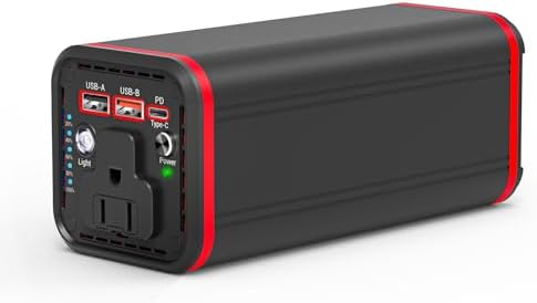 ​​100W AC Outlet Colorful Portable Power Station with LED Spotlight 27000mAh - Power Bank with 65W PD Fast Charger for MacBook, Travel Emergency Light​​ (N2-US- Red+Black)
