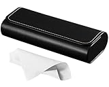 RayLove Glasses Case Hard Shell, Travel Sunglasses Case, Leather Hard Eyeglass Case for Women, Reading Glasses Case for Men (Faux Leather, Black)