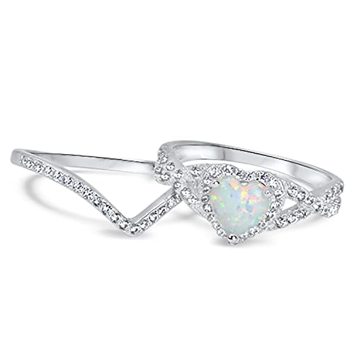 LaRaso & Co Vintage Sterling Silver White Opal Wedding Engagement Ring Set for Women Size 54