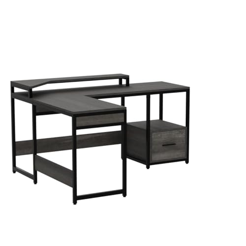 YITAHOME L Shaped Desk with File Drawer, 65" Large Computer Desk Corner Desk with Lift Top, Standing Desk Height Adjustable with Monitor Stand & Storage Shelves for Home Office, Grey