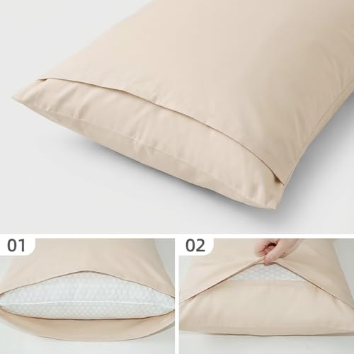 DCSKY Cotton Standard Pillowcases - Set of 2, 800 Thread Count Cotton Pillowcases - Soft and Breathable Envelope Closure Pillow Cases - 20x26 Pillow Covers for Bed,Champagne Color — view 2