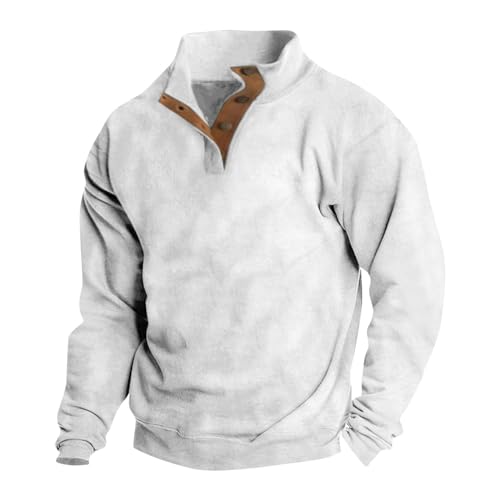RTRDE Sudaderas Henley de manga larga para hombre, estilo casual, térmicas, holgadas, con botones, S-3XL, Cr24-blanco, Small