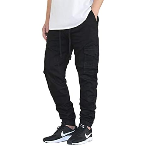 AIRNINE Men's Premium Twill Drop Crotch Jogger Pants S-5XL (Black Cargo, Large) Cover