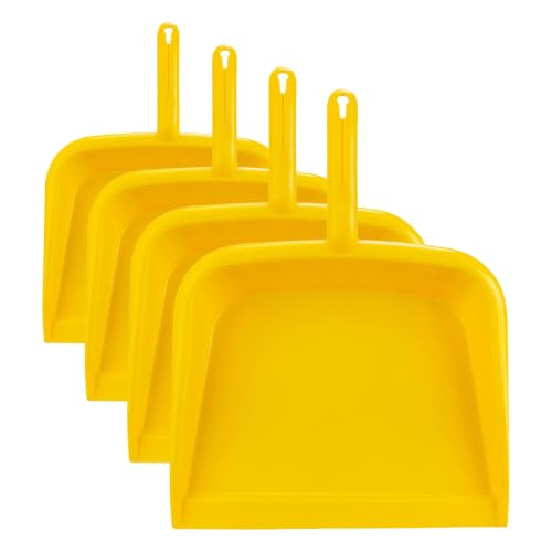 Image of SPARTA Large Handheld Dustpan with Hanging Hole, Heavy-Duty Plastic Dustpan with Wide Lip for Countertops and Surfaces, Plastic, 10 Inches, Yellow (Pack of 4)