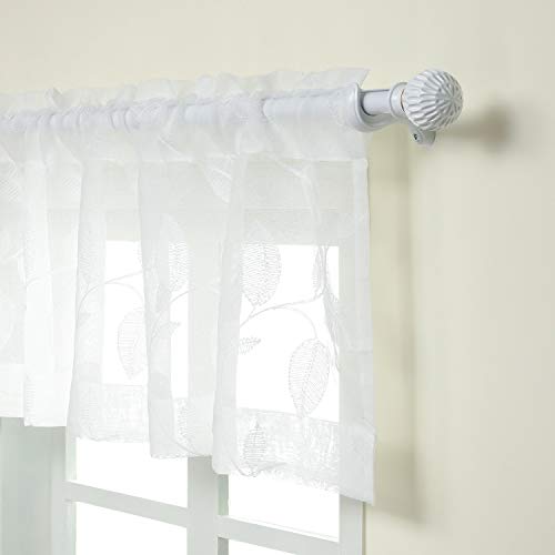 Vogol 009CMCS001C4S5218 White Rod Pocket Sheer Valances For Windows, Embroidered Solid Window Treatment Kitchen Curtains Valance cover