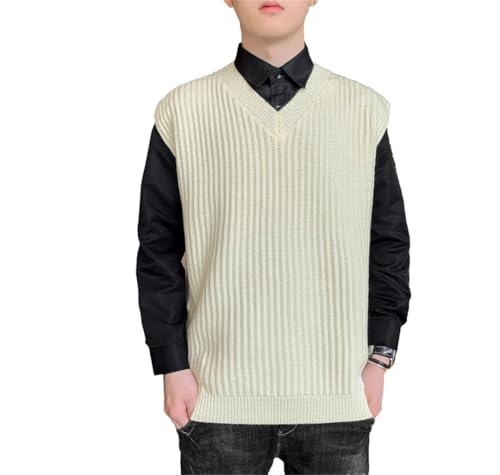 Men Sleeveless Knitwear V-Neck Pullover Striped Soft Knit Sweater Solid Plain Loose Vest