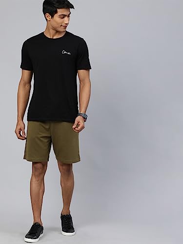 Image of The Indian Garage Co Men Slim Fit Solid Mid-Rise Knitted Shorts