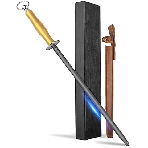 12 Inch Golden Durable Metal Handles Honing Steel,12 Inch High-Carbon Steel Magnetized High Hardness Sharpening Rod Knife Sharpener Steel for Kitchen Knives Cover