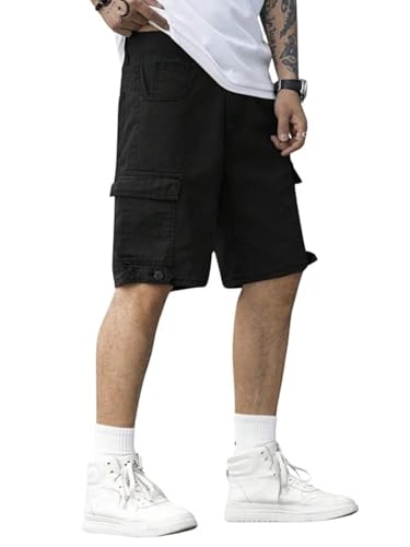 Image of GRECIILOOKS Denim Cargo Shorts for Men Stylish | Washed Jeans Half Pant for Men | Knee Length Cargo Shorts for Mens | Regular Fit Mens Pant Casual, Utility Streetwear Jorts, Travel Summer Wear