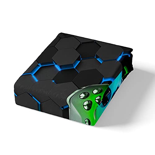 Games Soft Reversible Duvet Cover Queen For Boys,Blue Green Modern Honeycomb Hexagon Bedding Set Video Game Comforter Cover Gaming Gamepad Bedspread Cover With 2 Pillow Shams Microfiber Quilt Cover #TOP3