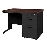 【法人専用】オフィスデスク 事務机 幅100cm 片袖机 カラバリ15種 ブラウン×ブラック LKD-107