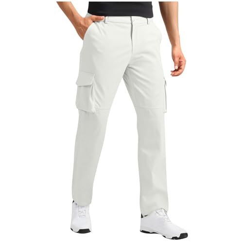 Cargo Pants for Mens Solid Color Multi-Pocket Zipper Button Work Pants Long Outwear Casual Trousers Fitted