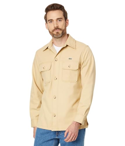 Lacoste Men's Long Sleeve Overshirt Fit Button Down Shirt W/Two Front Pockets