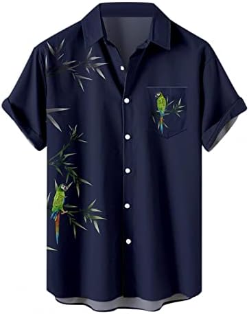 usnsm Mens Linen Shirt,Men's 50s Retro Camp Rockabilly Style Mens Shirts Short Sleeve Bowling Casual Dress Shirts Navy Blue