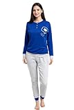 GX GARGIX Pigiama da Donna 100% Caldo Cotone Lungo Maglia E Pantalone Invernale (L, 196/BluCeleste)