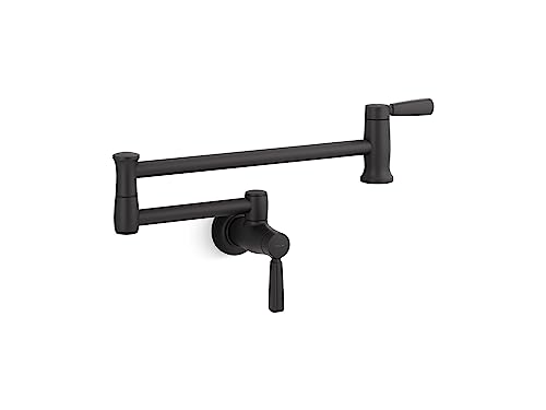 KOHLER 35744-BL Traditional Style Wall-Mount Pot Filler Kitchen Faucets, Matte Black