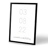 1peak Geburtsposter personalisiert A4 mit Rahmen – Jungen Baby Bild mit Namen, Datum, Gewicht und Größe – Individuelle Kinderzimmer Deko & Geschenk zur Geburt