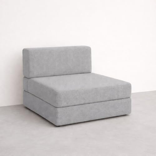 Image of PUM PUM Foldable Sofa Cum Bed | EPE Foam 2 Seater Floor Sofa | Premium Jute Fabric | Space-Saving Furniture for Living Room & Bedroom|36 Inch Width,Light Grey