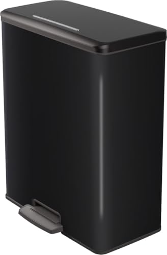 Curver Decobin Mülleimer 65L Rechteckig - Pedaleimer mit Soft-Close Mechanismus und Geruchsdichtem Deckel - Recycling Abfalleimer aus Kunststoff für Küche - Schwarz