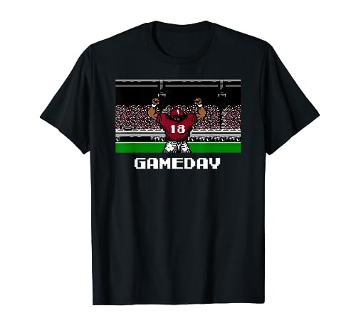 Retro Crimson and White Football Gameday 8 Bit Video Game T-Shirt