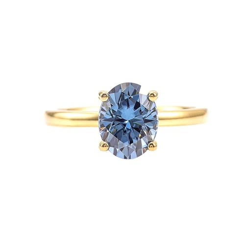 Dsnyu Yellow Gold Engagement Ring, Eternity for Women 9K Yellow Gold with 2ct Blue Oval Moissanite Band Fashion Trendy Size 6