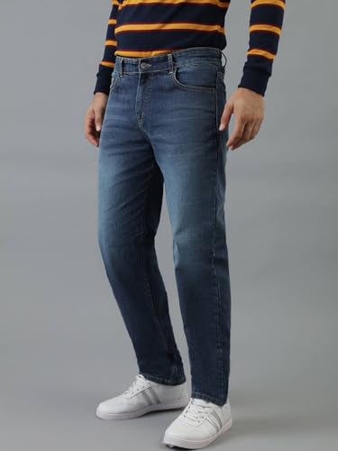 Image of KOTTY Men's Solid Annapolis Blue Button Regular Fit Jeans