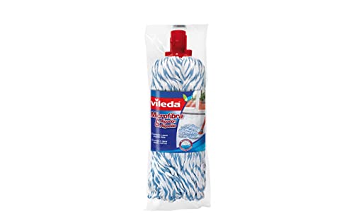 Vileda Microfibras y algodón - Recambio para fregona, Ideal para Suelos Duros, Color Azul y Blanco, Estándar