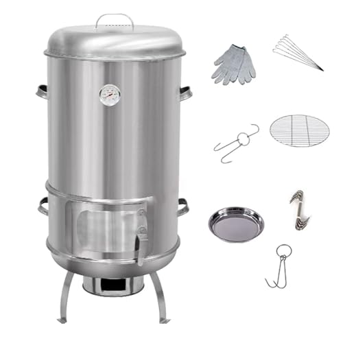 Asador Barbacoa Portatil Carbon Forma De Barril Con Termómetro Y Puerta Central Material De Acero Inoxidable Ahumador Cocina Horno Circular Colgante De 360° Parrillero