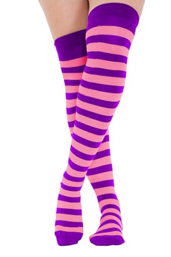 Crazy Chick ® New Ladies Over The Knee Socks, Womens Printed Long Knee-High Striped Cotton Stockings Thigh High Fancy Dress Party Accessory For Daily Wear