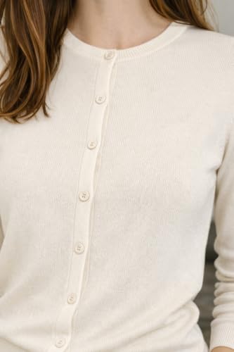 Image of State Cashmere Women's 100% Pure Cashmere Button Front Long Sleeve Crew Neck Cardigan Sweater