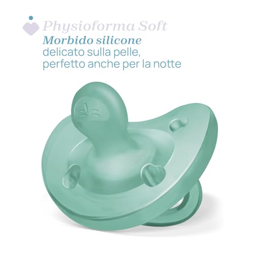 Chicco Physioforma - Succhietto Gommotto 2-6M Soft Silicone Azzurro Verde, 2Pz - 3