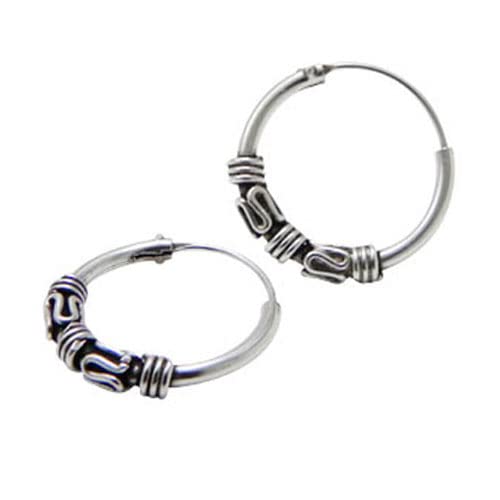 Genérica 2 pendientes aros diseño bali plata de ley medianos. 16mm diámetro exterior y 2mm grosor